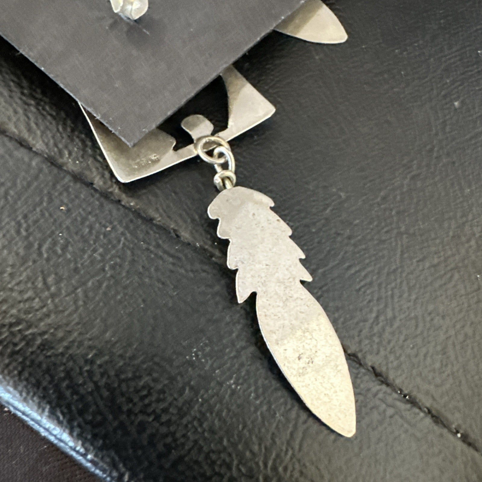 Old Pawn Pink Coral Navajo Sterling Silver Dangle Bear Feather Earrings 2” 19084