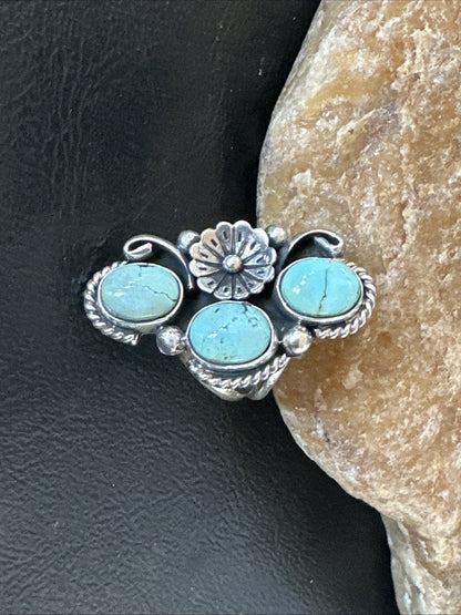 Yazzie Ring Blue Turquoise Navajo Sterling Silver Cluster Size 8 19220