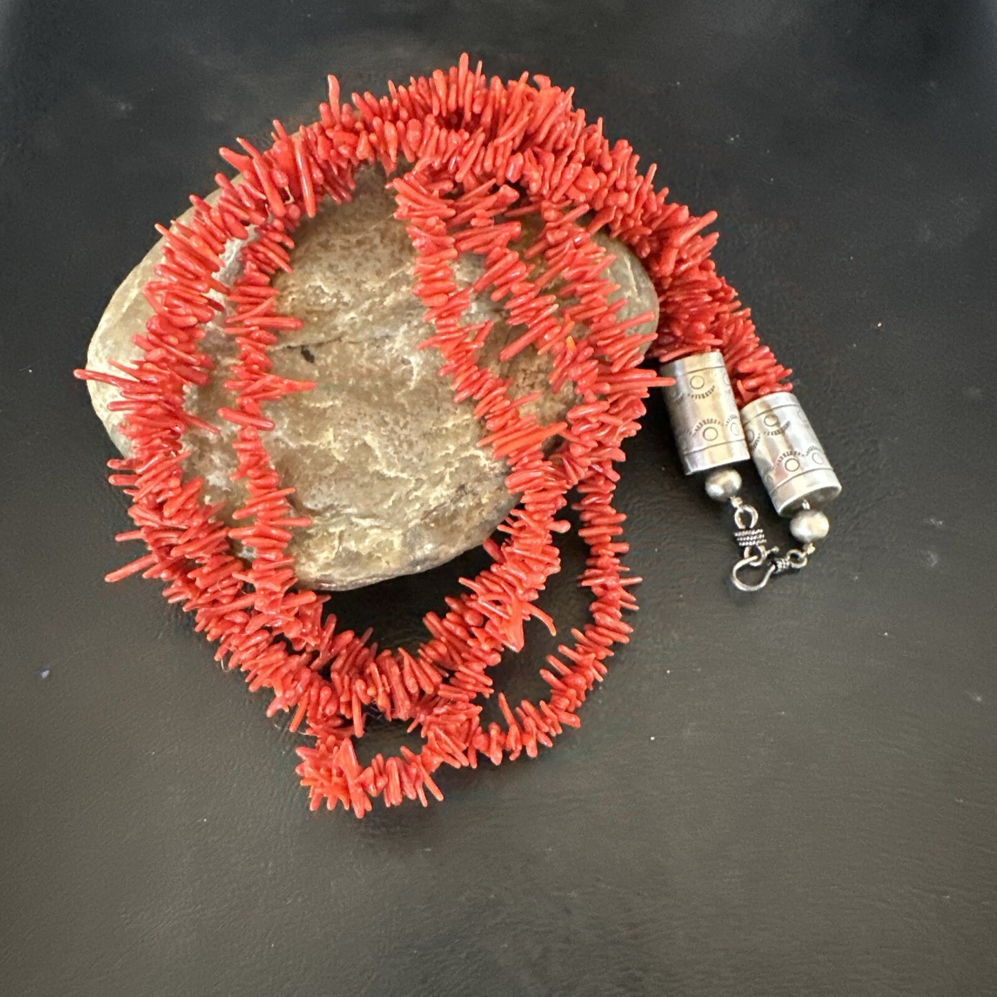 Navajo Indian 3S Red Natural Branch Coral Sterling Silver Necklace 17710