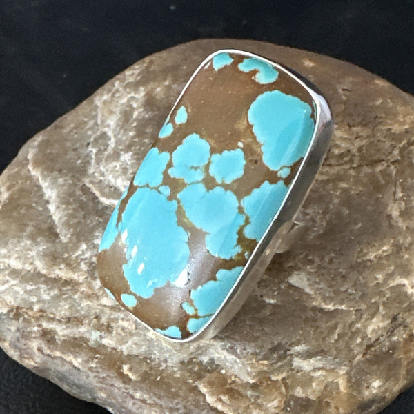 Blue Turquoise #8 Navajo Ring Size 7 | Sterling Silver | Authentic Native American Handmade | 14961
