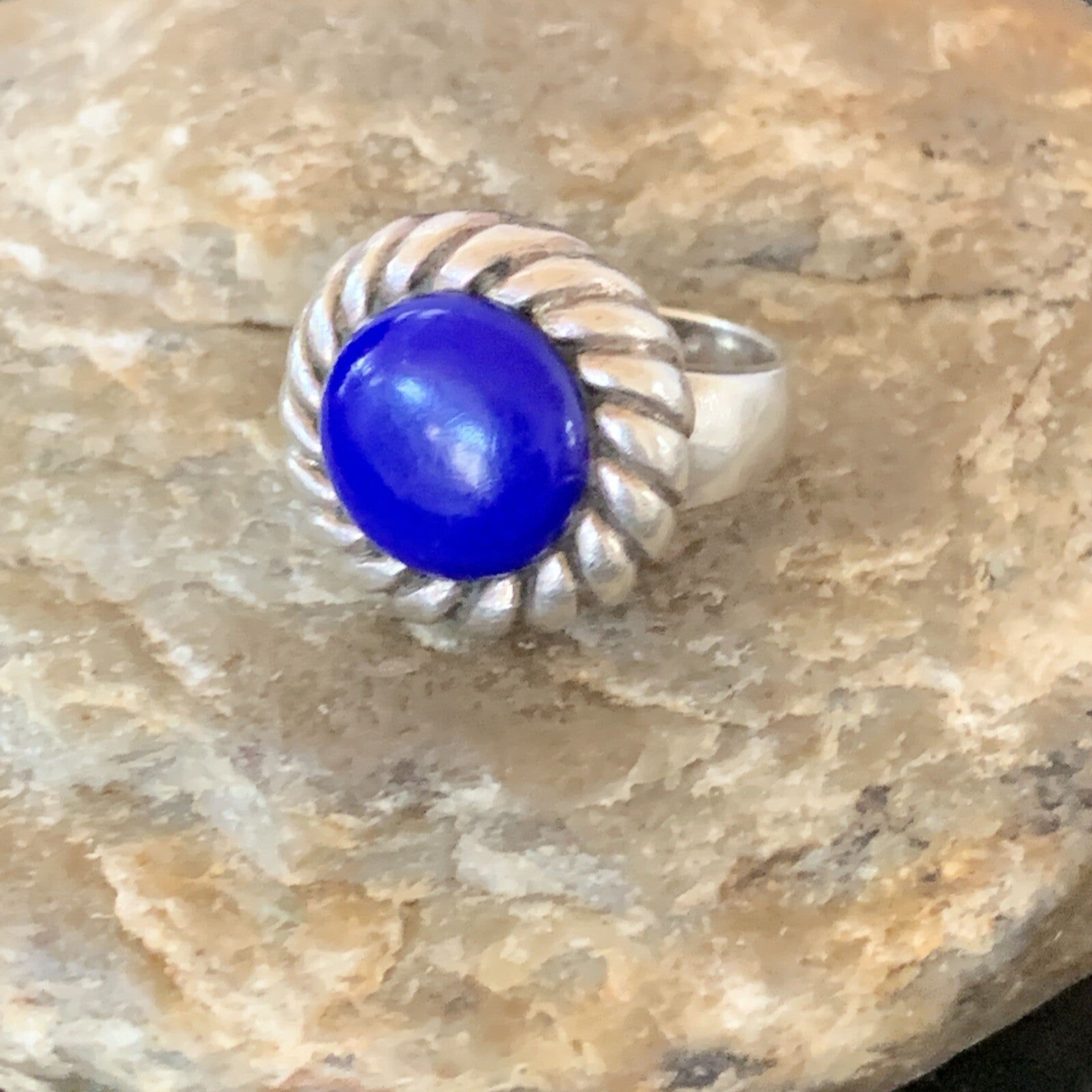Blue Lapis Navajo Sterling Silver Old Pawn Ring Size 5 10378