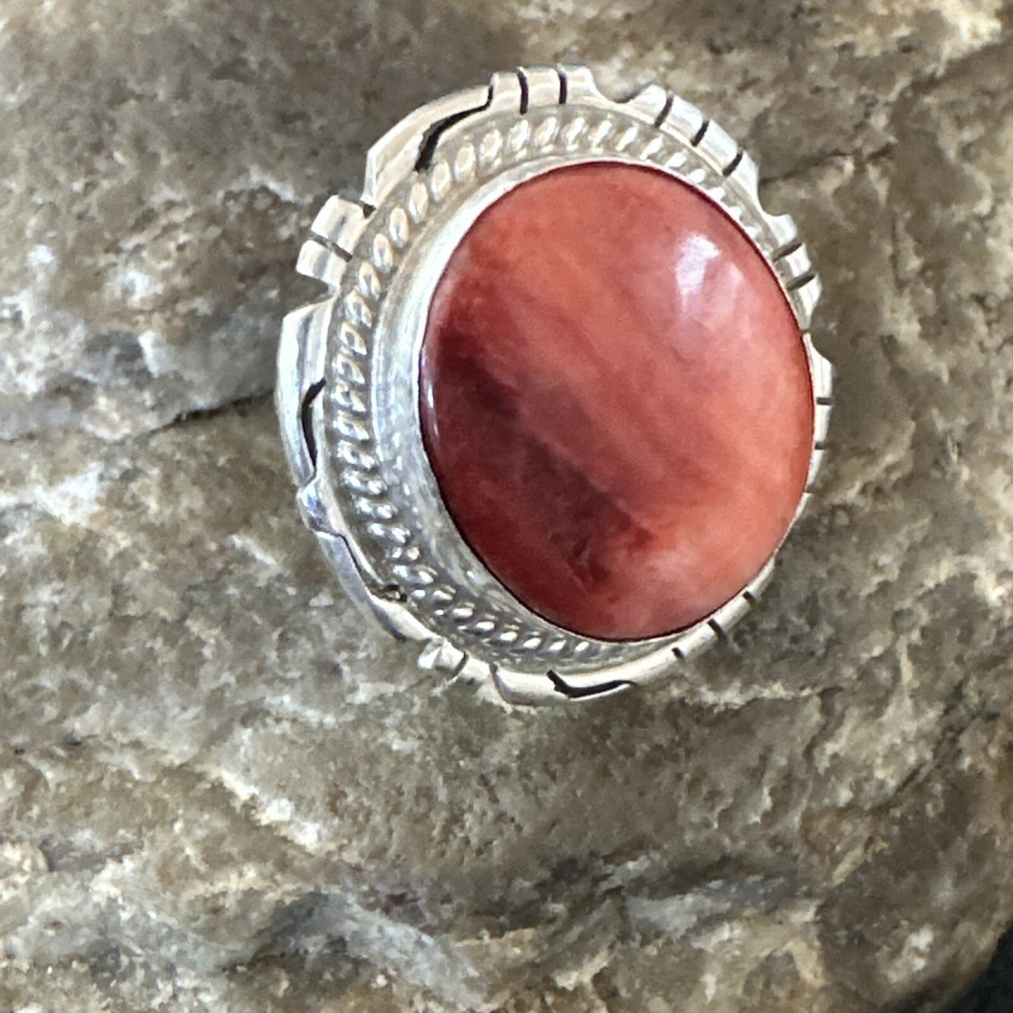 Pinky Women Red Spiny Oyster Navajo Sterling Silver Ring Sz 5.5 18593