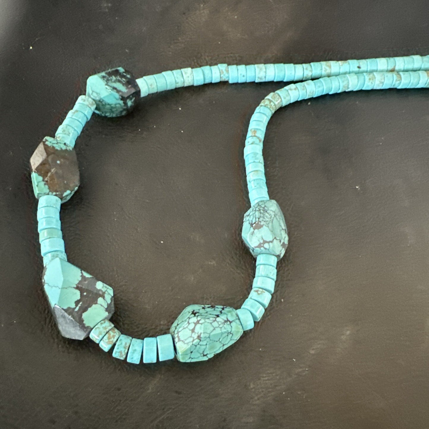 Native Turquoise Nugget Heishi Bead Navajo Sterling Silver Necklace 17807