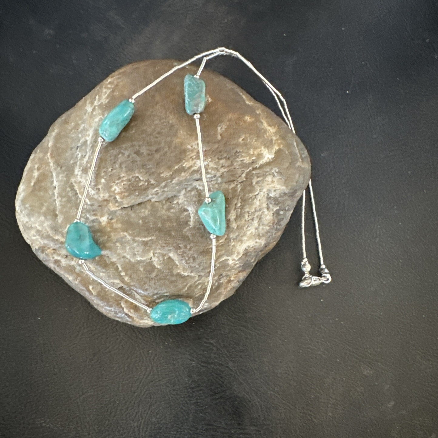 Turquoise Liquid Heishi Sterling Silver Nugget  17" Necklace 2930