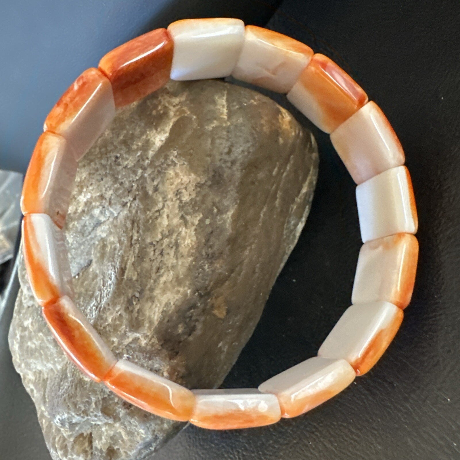 Mens Womens Orange Spiny Oyster Sterling Silver Stretch Bracelet 7" 18860