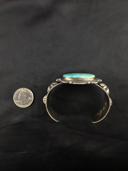 Kingman Turquoise Navajo Sterling Silver Cuff Bracelet 04538