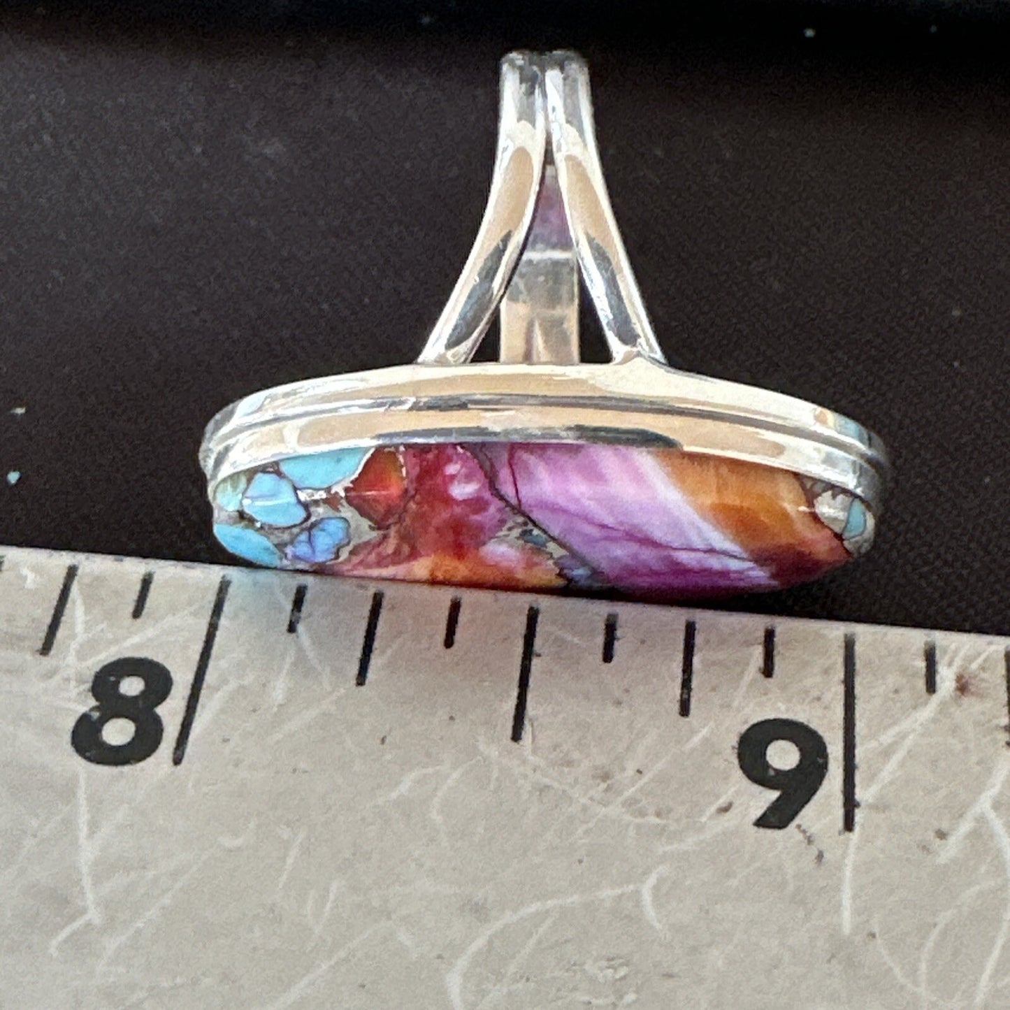 Blue Turquoise Spiny Oyster Southwestern Sterling Silver Ring Size 7 18494