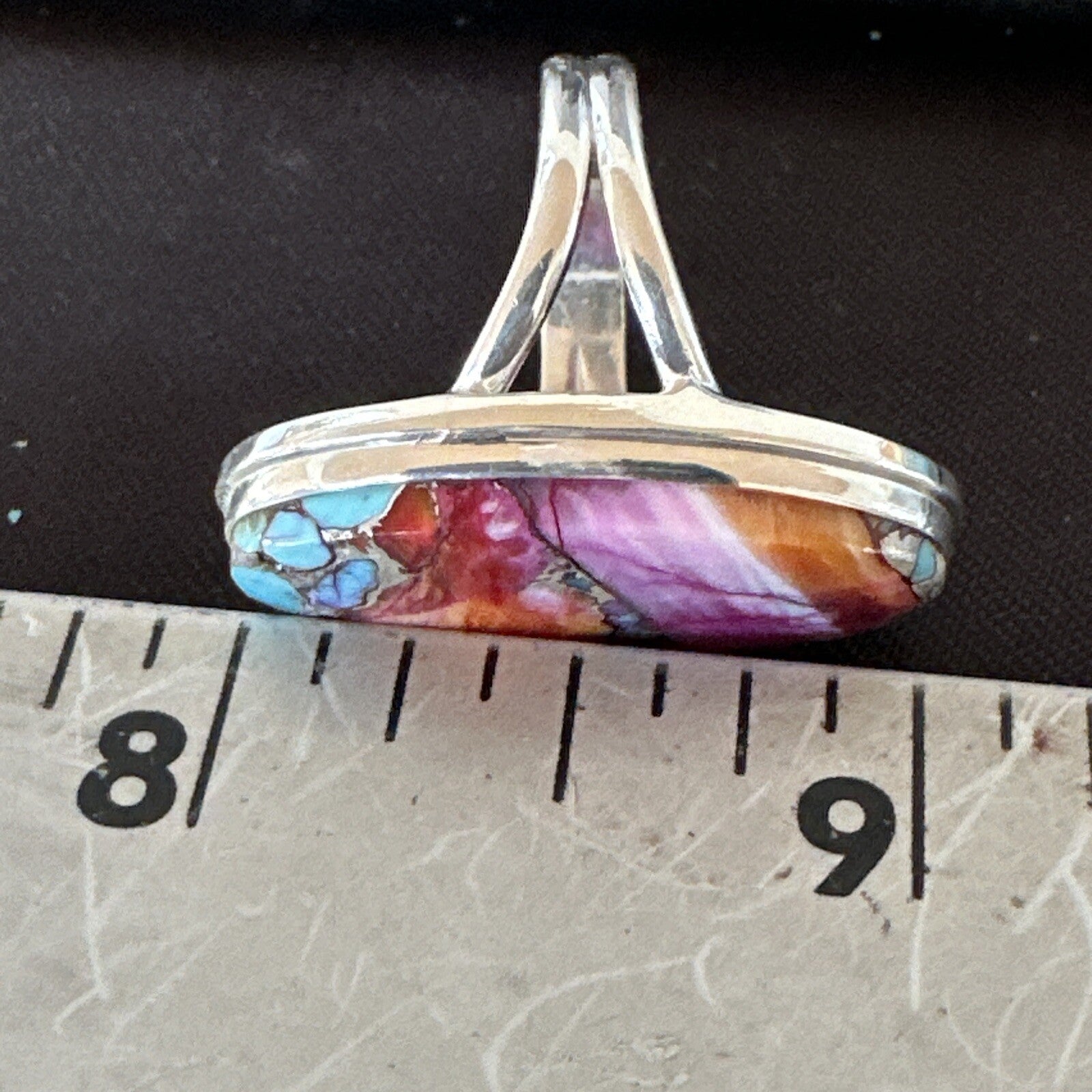 Blue Turquoise Spiny Oyster Southwestern Sterling Silver Ring Size 7 18494