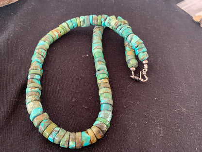 Native Navajo Turquoise 12mm 26” Heishi Sterling Silver Bead Necklace 00384A