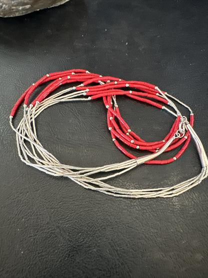 Red Coral Heishi Liquid Sterling Silver 5S Necklace 20" 17739