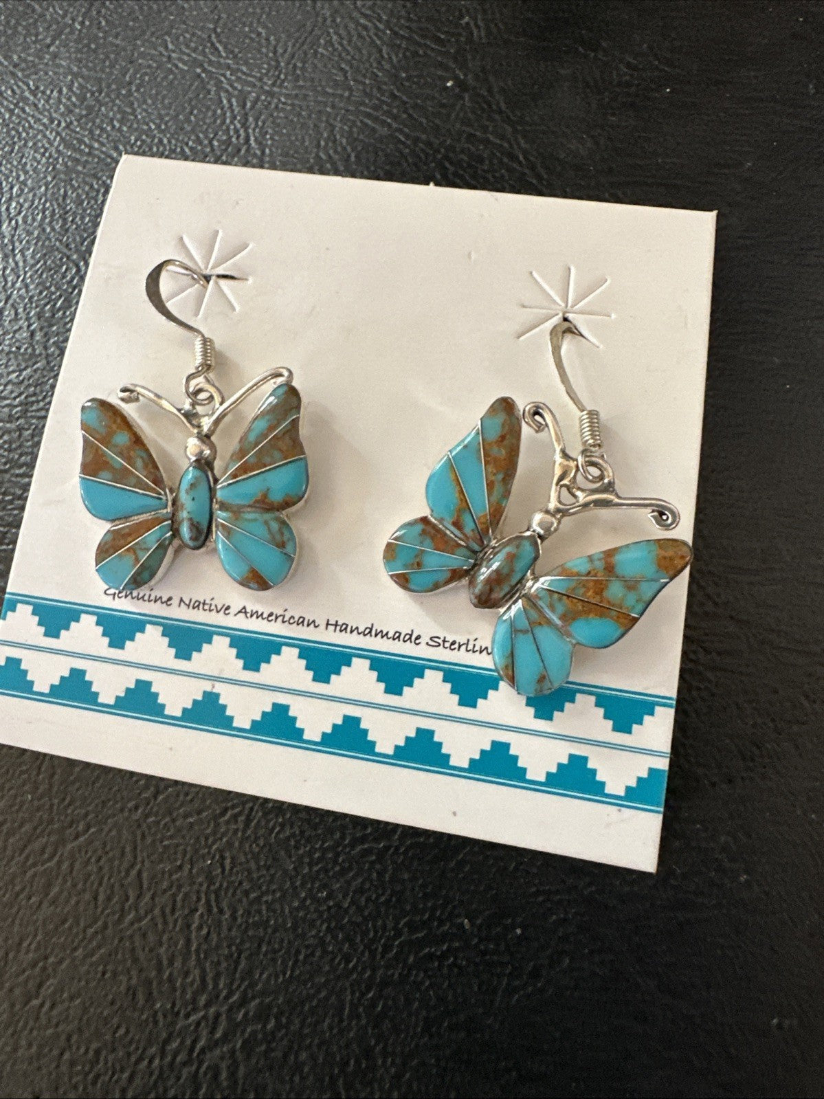 Butterfly Multicolor Turquoise#8 Inlay Sterling Silver Earrings 19818