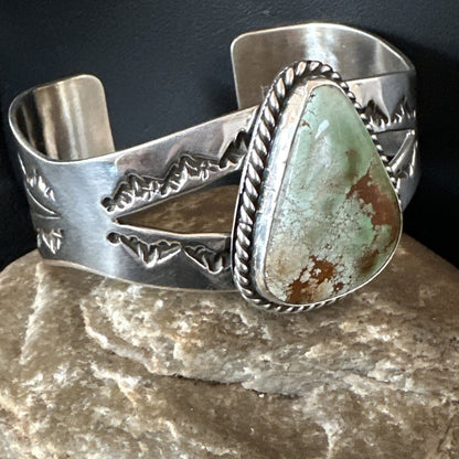 Navajo Green Royston TURQUOISE Stamped Sterling Silver Cuff Bracelet 18874