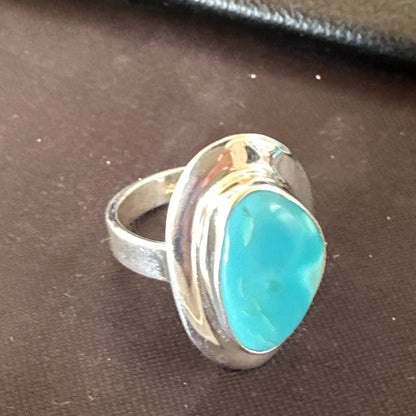 Southwestern Sterling Silver Blue Kingman Turquoise Ring Size 8 18522