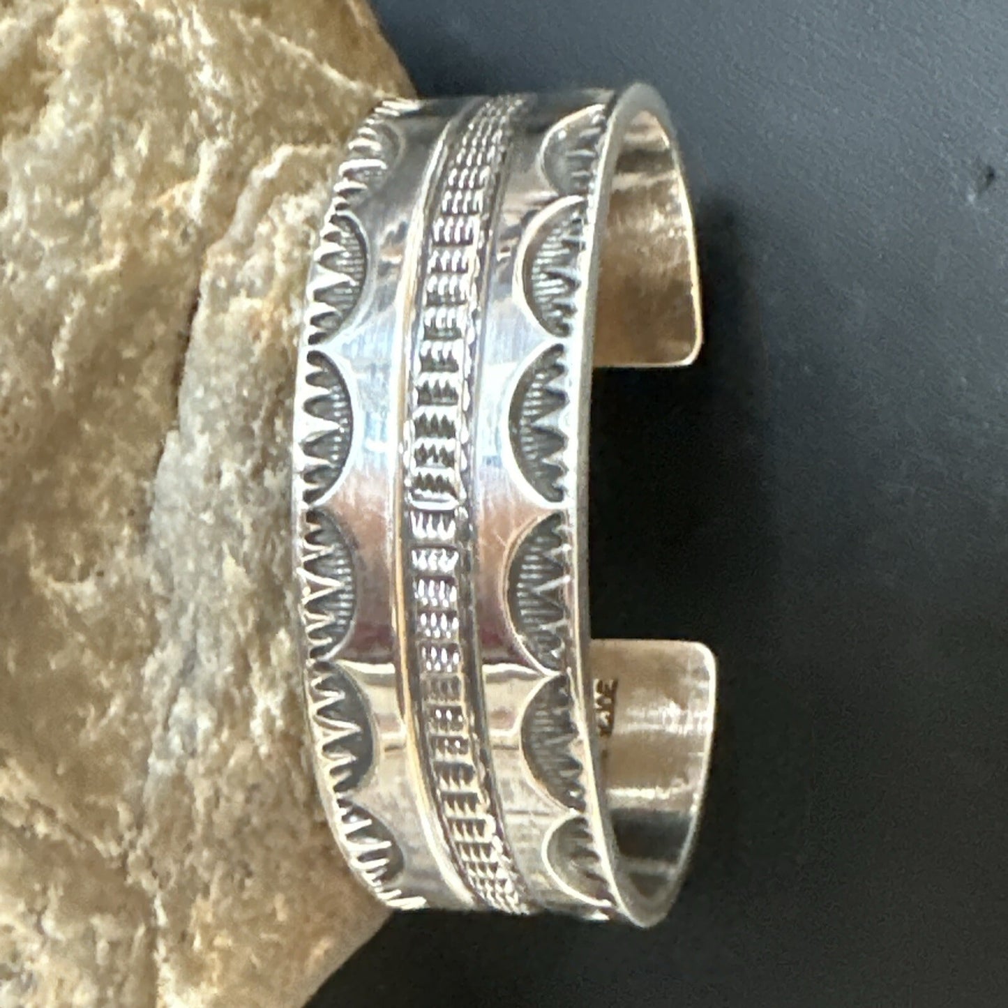 Stamped Cuff Bracelet Native American Navajo Sterling Silver 18042
