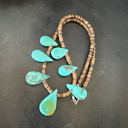 Southwestern Sterling Silver Blue Turquoise Shell 20" Necklace 19507