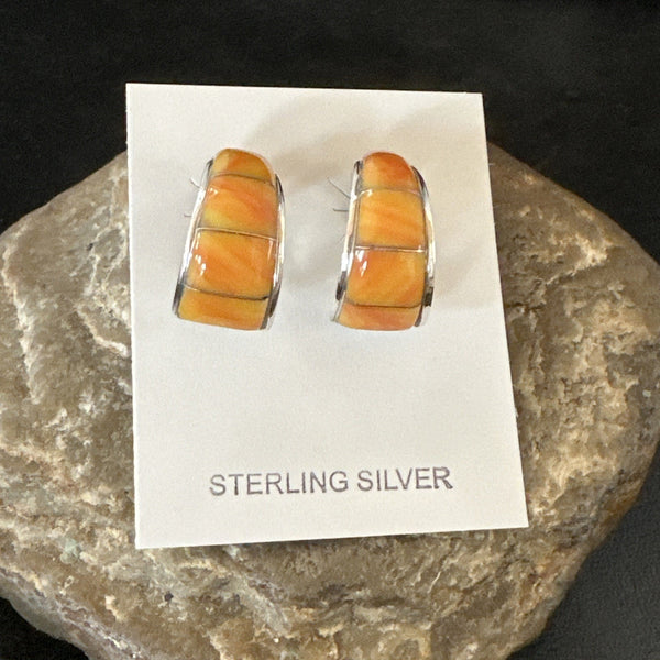 Gold Orange Spiny Oyster Navajo Earrings | Sterling Silver | Authentic Native American Handmade | 19260