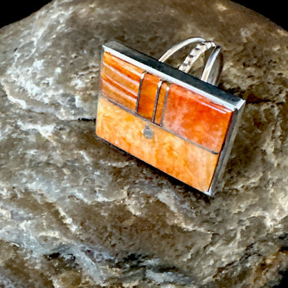 Women Orange Spiny Oyster Navajo Sterling Silver Ring Sz 6.5 17797