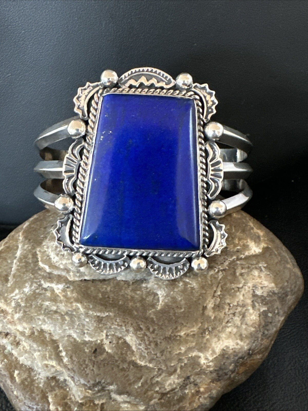 Native Mens Blue Lapis Lazuli Sterling Silver Cuff Bracelet 8" 18602
