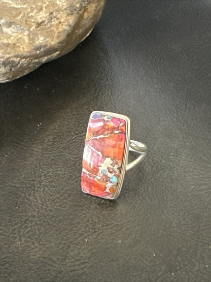 Blue Turquoise Spiny Oyster Southwestern Sterling Silver Ring Size 8 18485