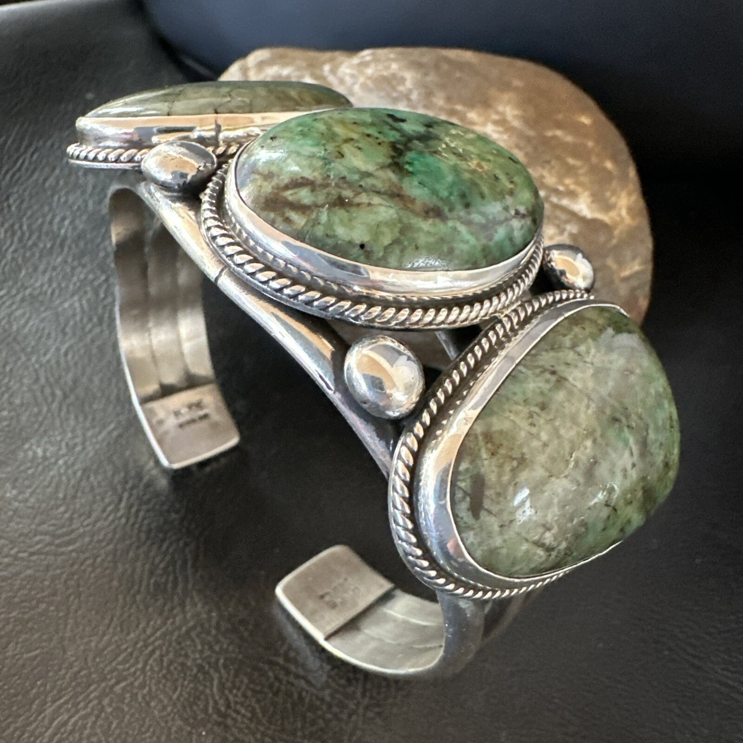 Navajo Green Royston TURQUOISE Stamped Sterling Silver Cuff Bracelet 8.5" 18718