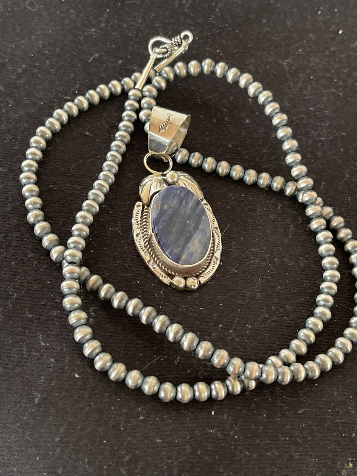Mens Lapis Lazuli Pendant Sterling Silver Beads Necklace 1210