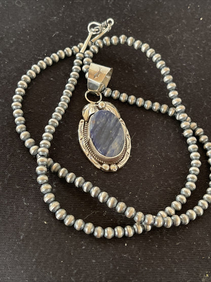 Mens Lapis Lazuli Pendant Sterling Silver Beads Necklace 1210
