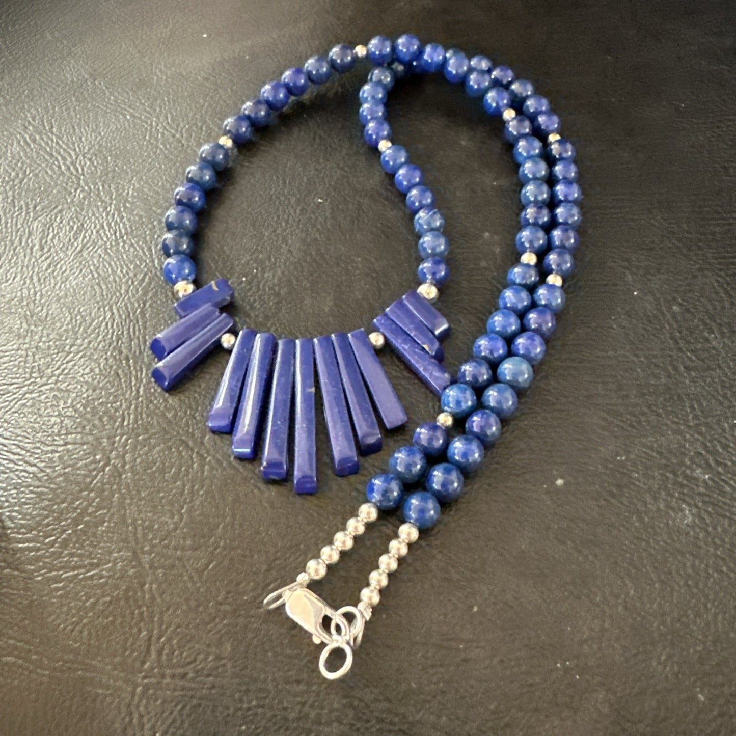 Mens Womens Blue Lapis Lazuli Sterling Silver Stick Necklace 21” 19755