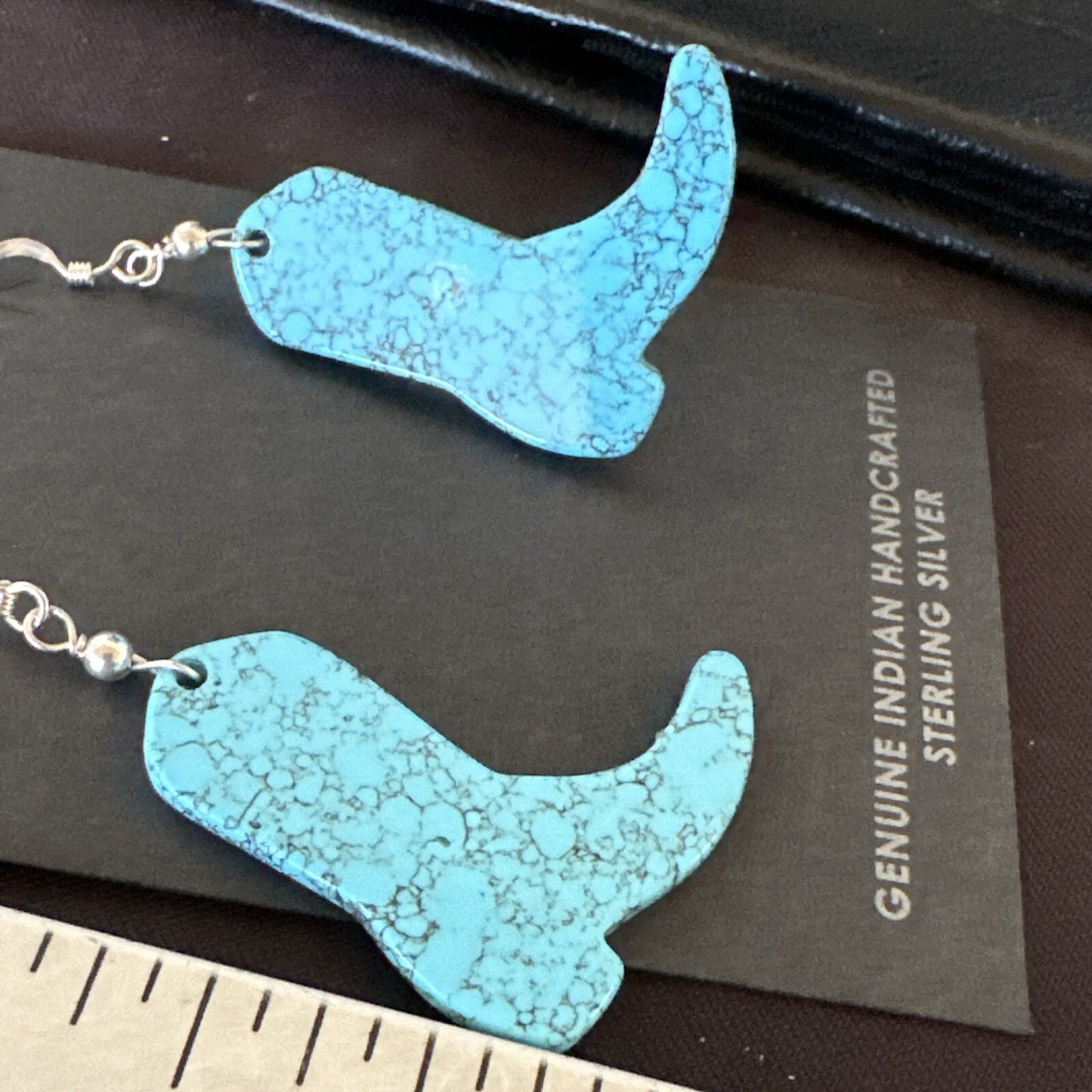 Western Cowboy Boots Navajo Slab Blue Turquoise Sterling Silver Earrings 17875