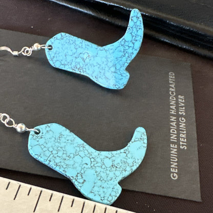 Western Cowboy Boots Navajo Slab Blue Turquoise Sterling Silver Earrings 17875
