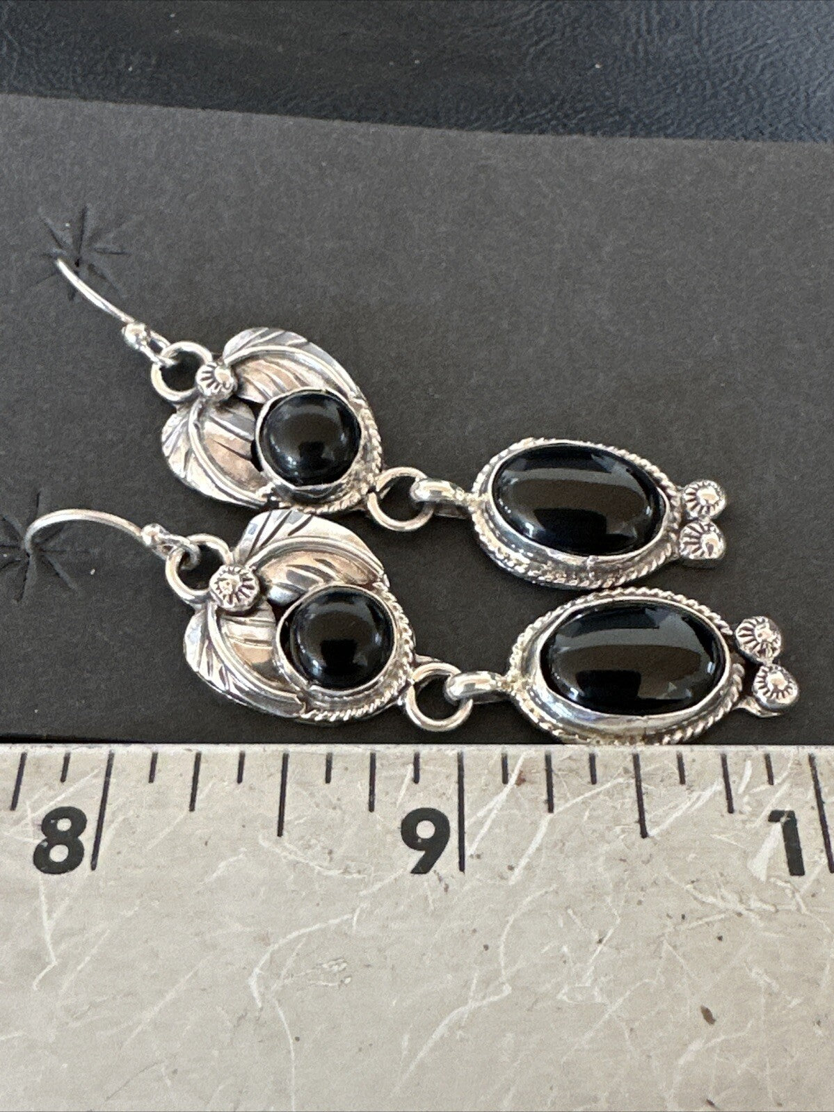 Black Onyx Navajo Sterling Silver Dangle Earrings 1.5" 18293