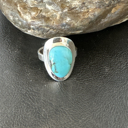 Southwestern Sterling Silver Blue Kingman Turquoise Ring Size 9 18524