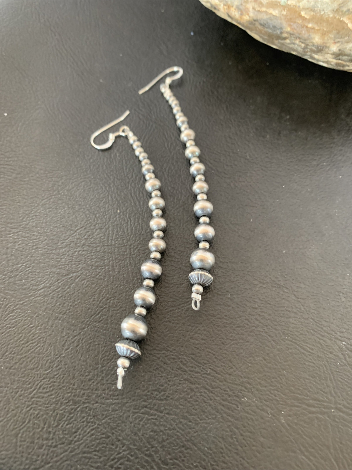 Navajo Sterling Silver Beads Earrings 3.5” 1698
