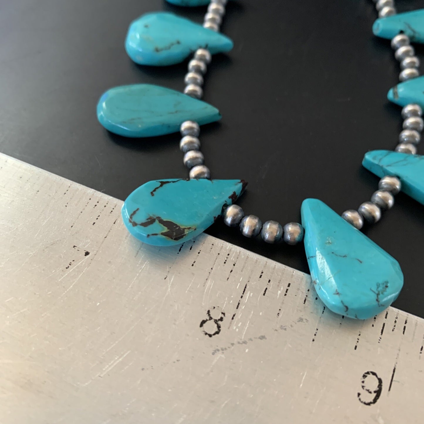Blue Turquoise Navajo Pearls Sterling Silver Necklace 11480