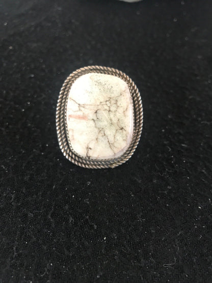 White Wild Horse Turquoise Navajo Sterling Silver Ring Size 5.5 2937
