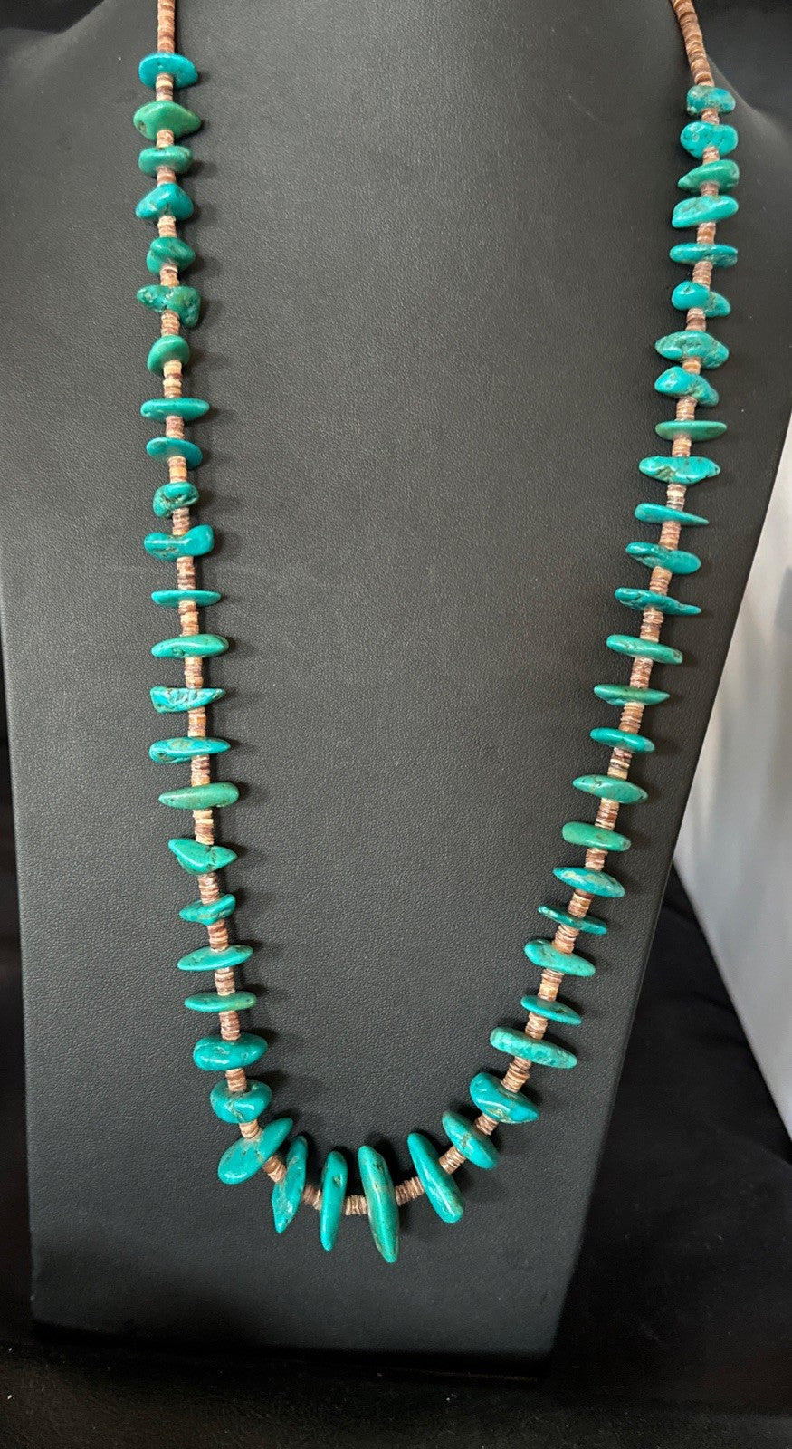 Santo Domingo Kingman Turquoise Heishi Sterling Silver Bead 32” Necklace 19554