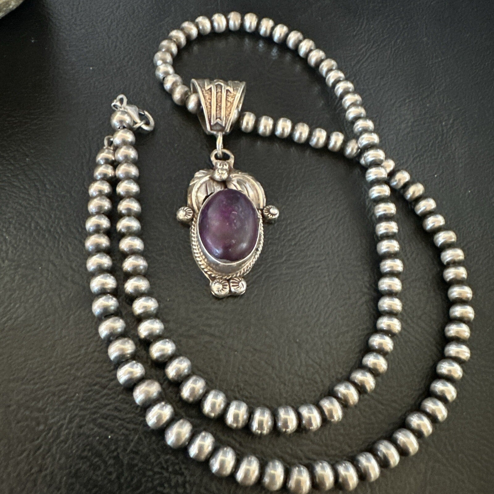 Purple Stone Pendant Navajo Pearls Sterling Silver Necklace 20” 18180
