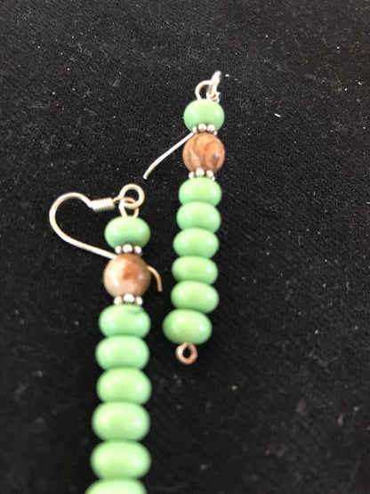 Native Navajo Sterling Silver Green Malachite Picture Jasper Earrings 10098