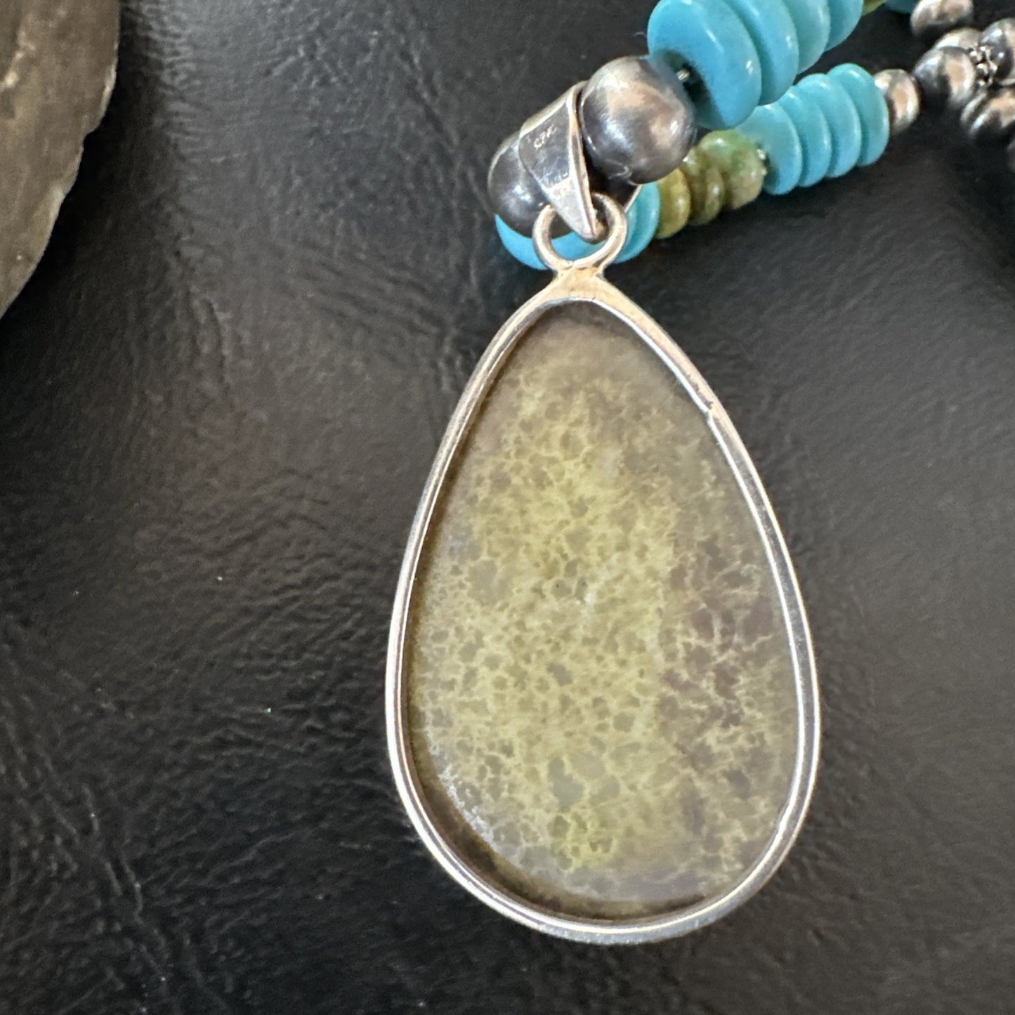 Green Gaspeite Pendant Blue Turquoise Navajo Sterling Silver Necklace 20" 19673