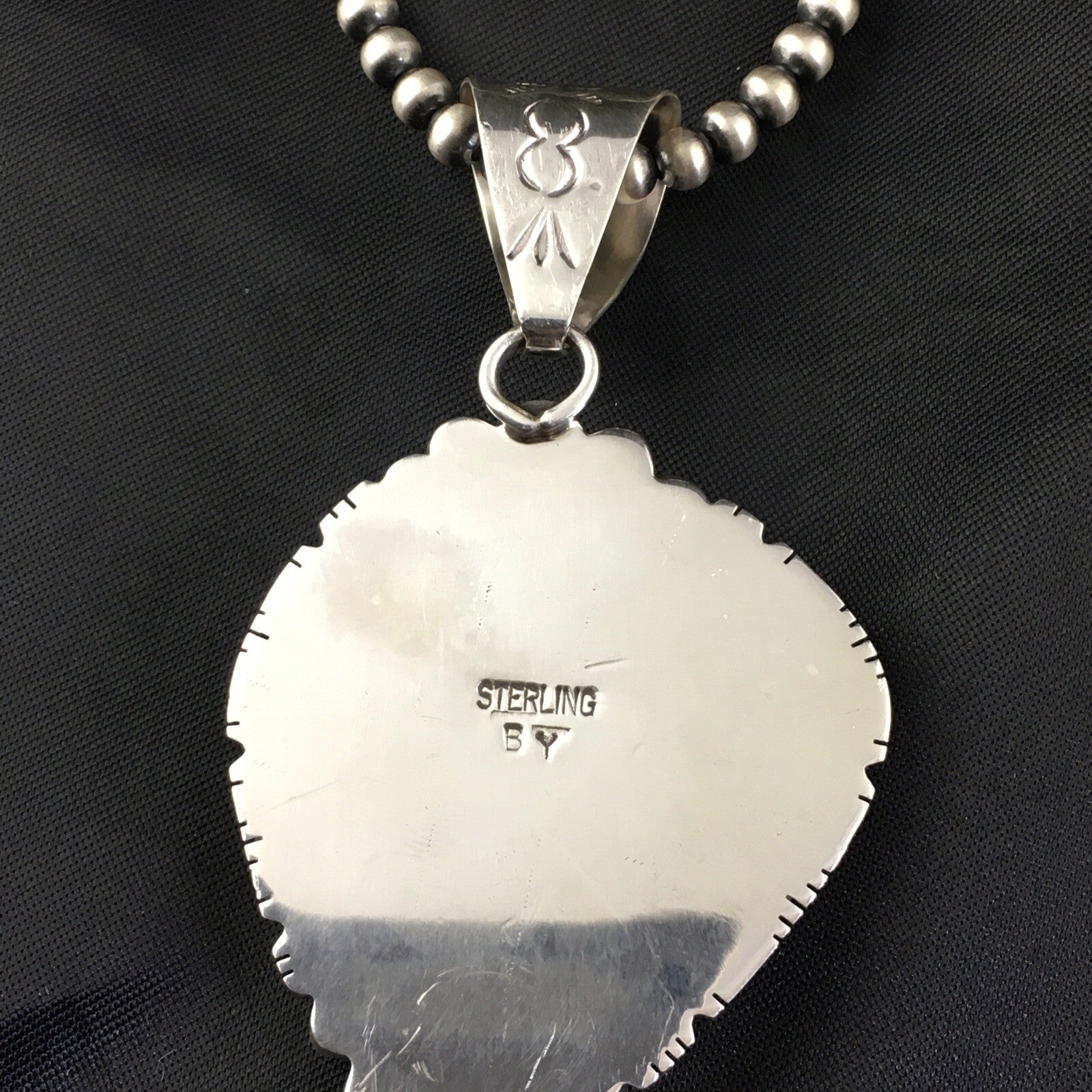 Blue Turquoise#8 Pendant Navajo Pearls Sterling Silver Necklace 17960