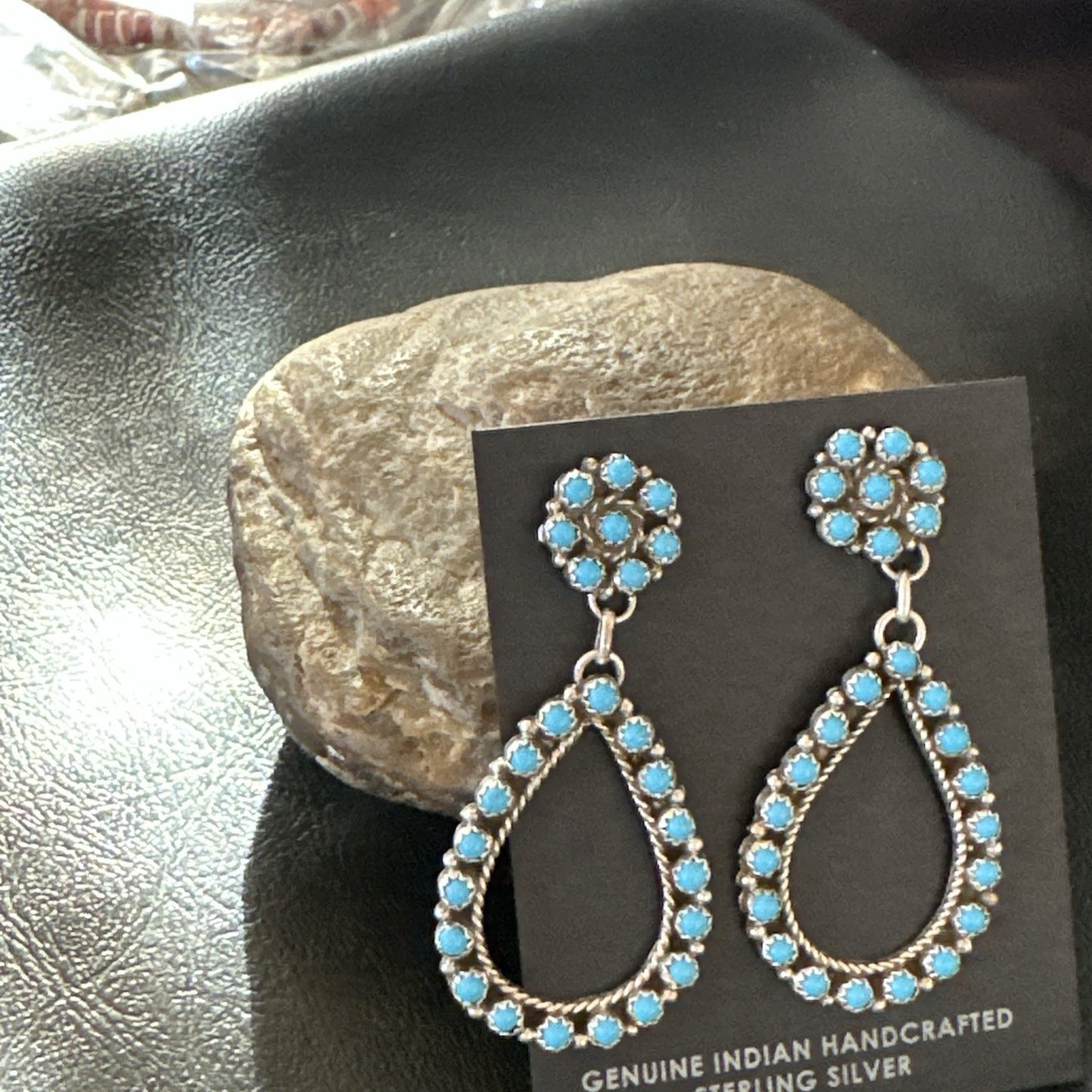 Zuni Petite Point Turquoise Cluster Earrings Sterling Silver Handmade 19772