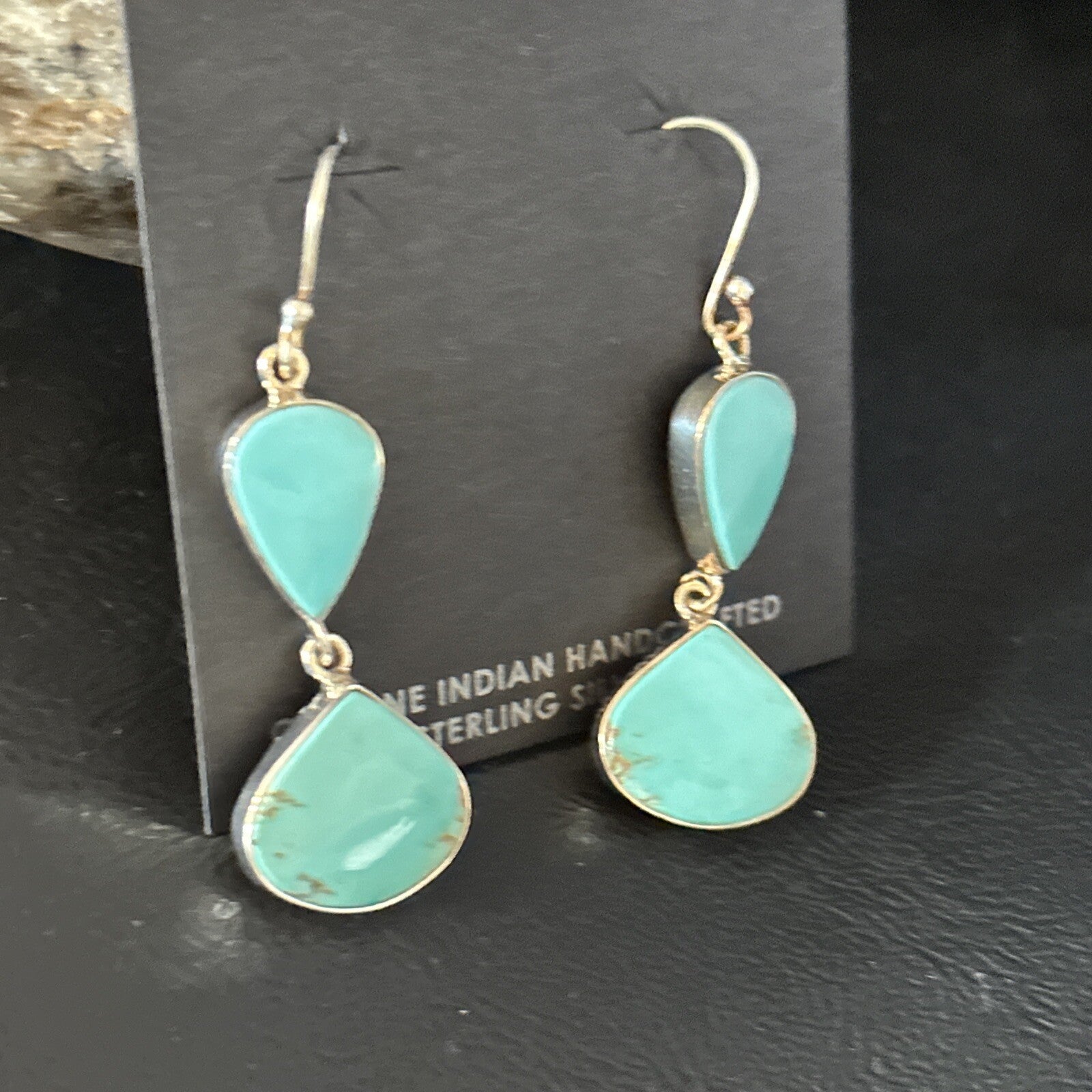 Kingman Turquoise Navajo Sterling Silver Dangle Earrings 14581