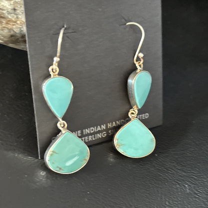 Kingman Turquoise Navajo Sterling Silver Dangle Earrings 14581