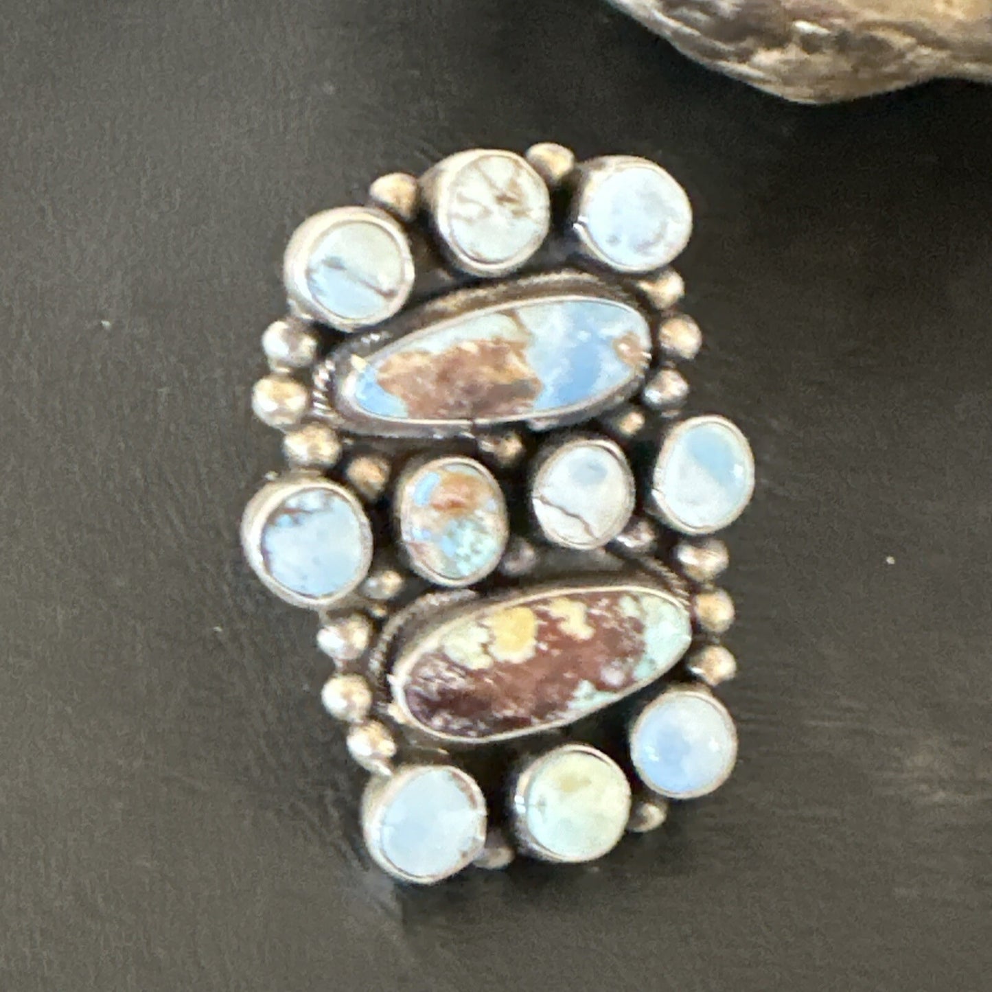 Womens Golden Hills Turquoise Navajo Sterling Silver Cluster Ring Sz 8 17774