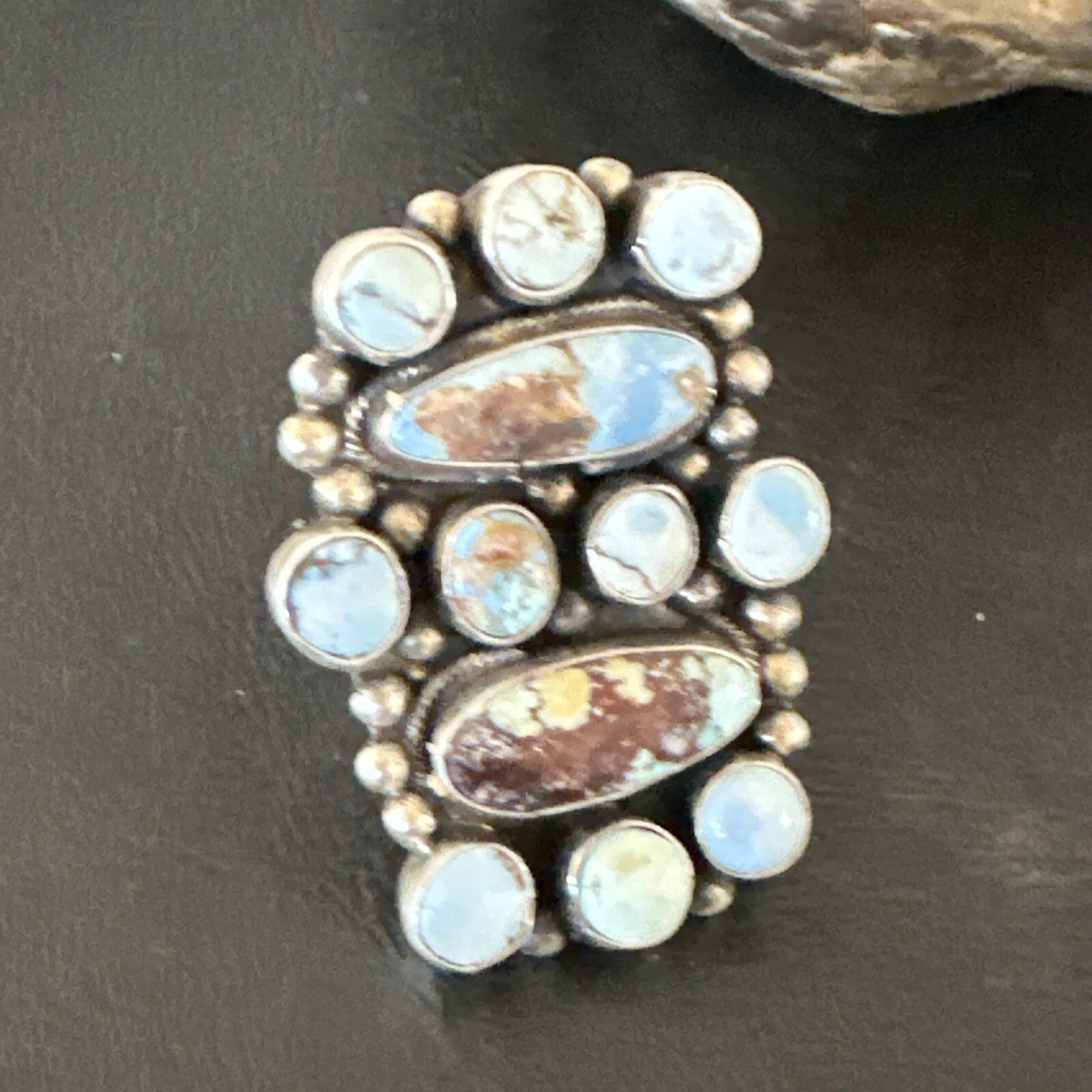 Womens Golden Hills Turquoise Navajo Sterling Silver Cluster Ring Sz 8 17774