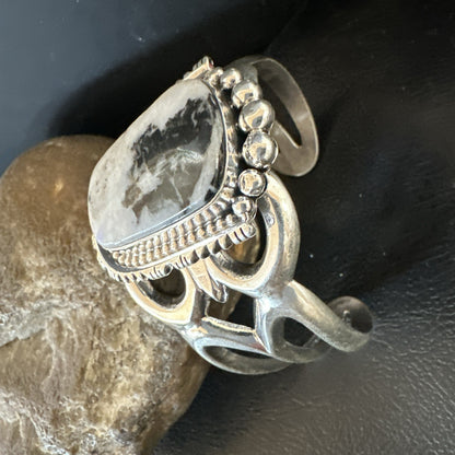Tufa Cast Men White Buffalo Turquoise Navajo Sterling Silver Cuff Bracelet 19354