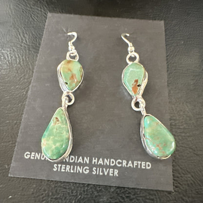 Green Royston Turquoise Navajo Sterling Silver Dangle Earrings 19405