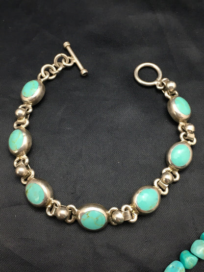 Native Turquoise Nugget Sterling Silver Necklace Earring & Bracelet 3145