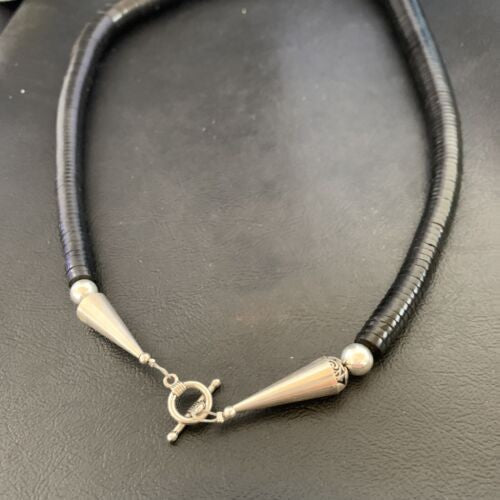 Navajo Black Onyx Bead Necklace 24" Native American Handmade 12528