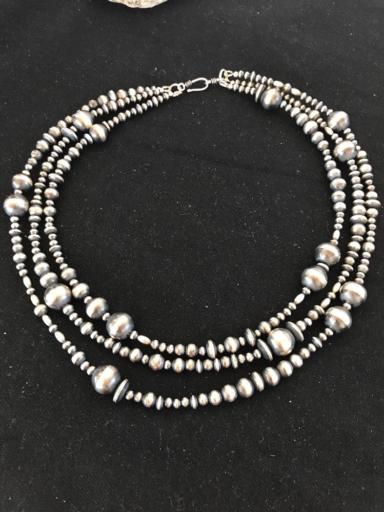 Native American Navajo Pearls Sterling Silver Necklace 3 Strand Removable 94221