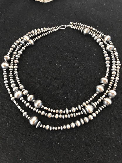 Native American Navajo Pearls Sterling Silver Necklace 3 Strand Removable 94221